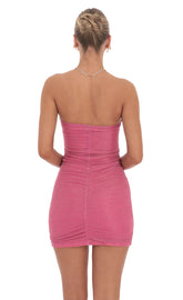 Shimmer Cutout Ruched Dress in Pink